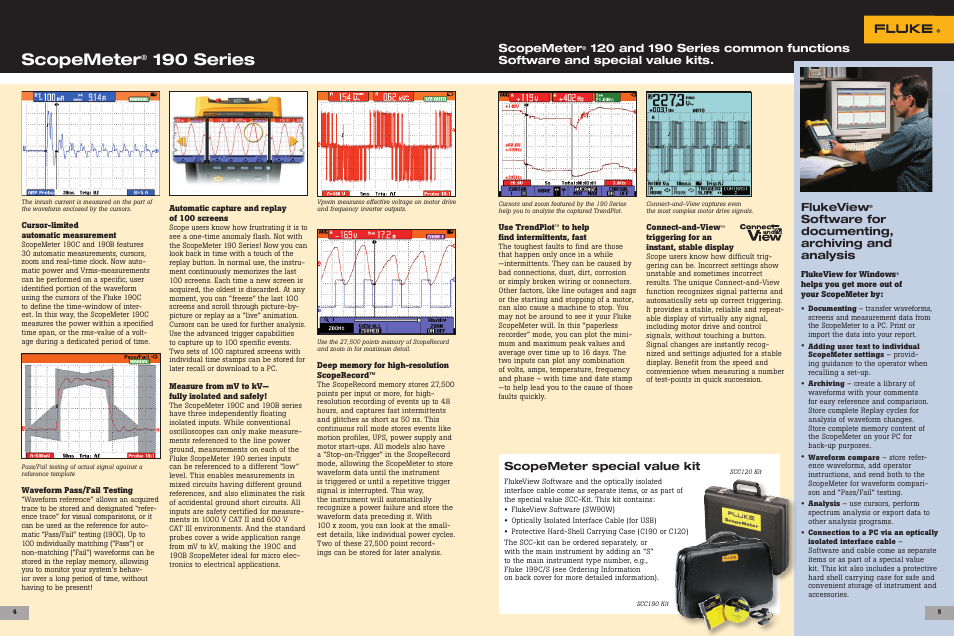 Scopemeter, 190 series, Scopemeter special value kit | Flukeview, Software for documenting, archiving and analysis | Atec Fluke-199C User Manual | Page 3 / 5