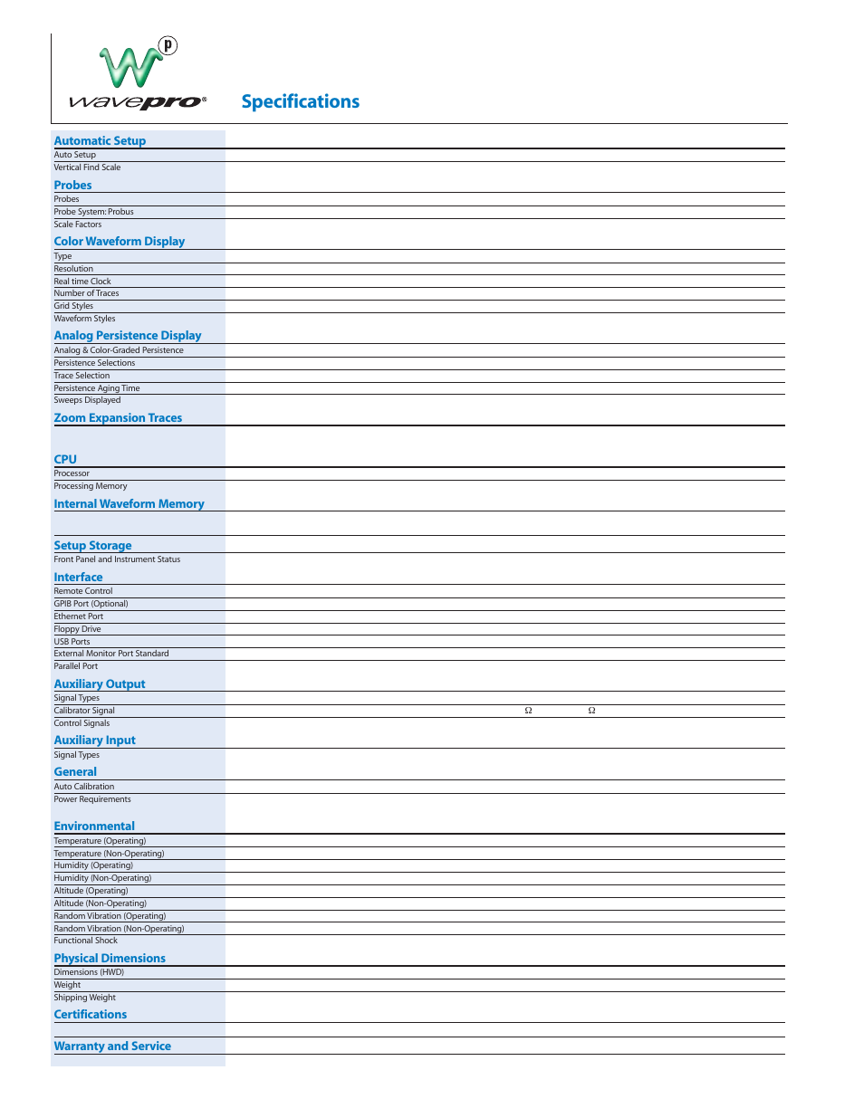 Specifications | Atec LeCroy-Wavepro7000 Series User Manual | Page 3 / 4