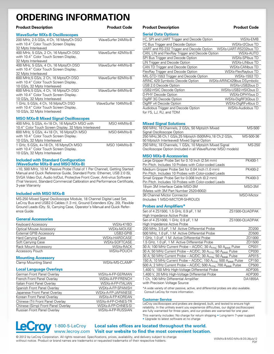 Ordering information | Atec LeCroy-Wavesurfer-MXs-B Series User Manual | Page 12 / 12