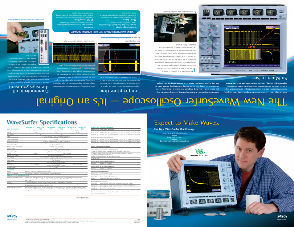 Expect to make waves, Wavesurfer specifications, So much to see | Long capture time, Communicate all the ways y ou want, The new wavesurfer oscilloscope | Atec LeCroy-WS454 User Manual | Page 2 / 2