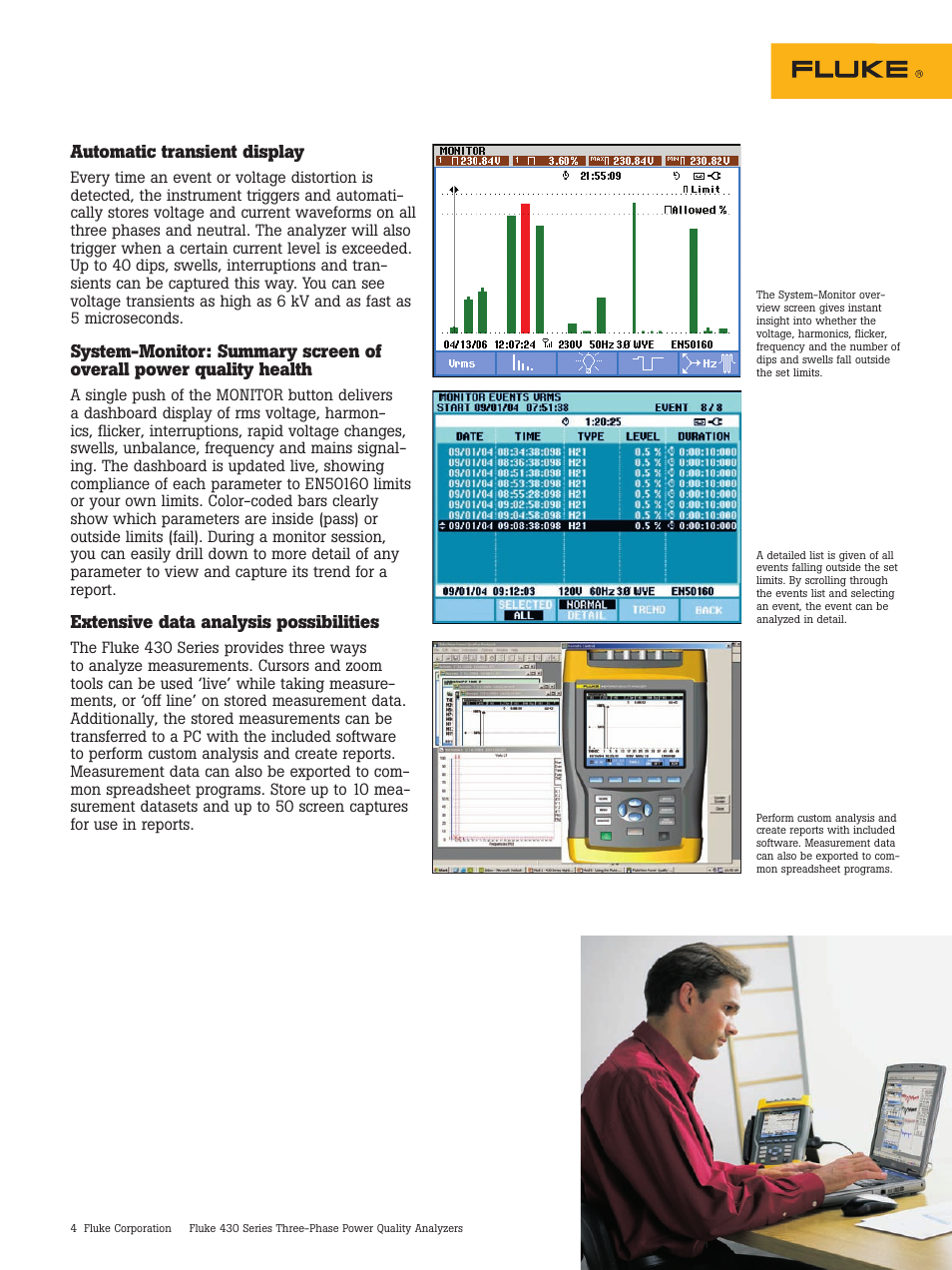 Automatic transient display, Extensive data analysis possibilities | Atec Fluke-430 Series User Manual | Page 4 / 12