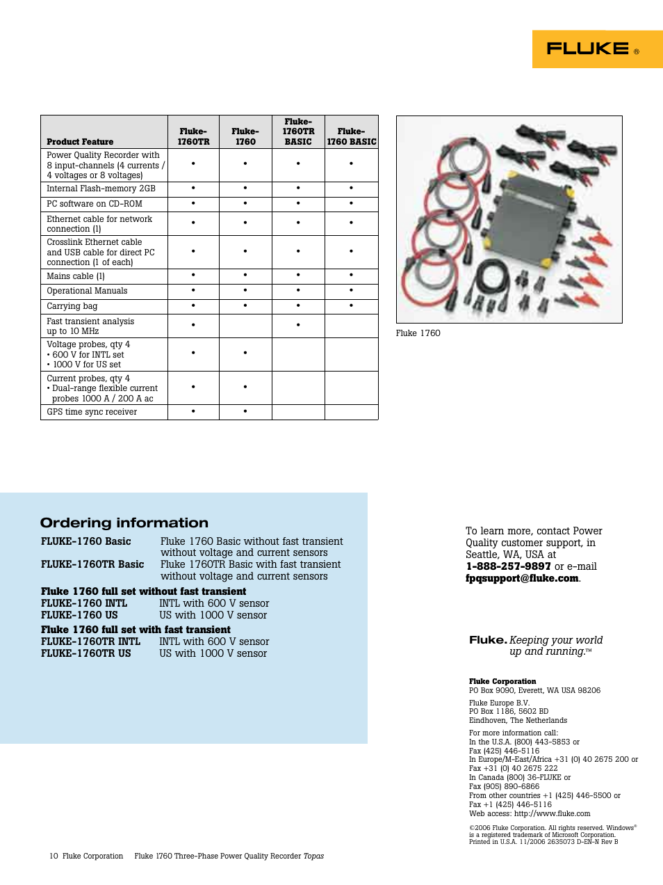 Ordering information | Atec Fluke-1760 User Manual | Page 10 / 10