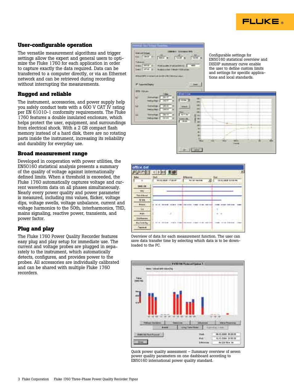 User-configurable operation, Rugged and reliable, Broad measurement range | Plug and play | Atec Fluke-1760 User Manual | Page 3 / 10