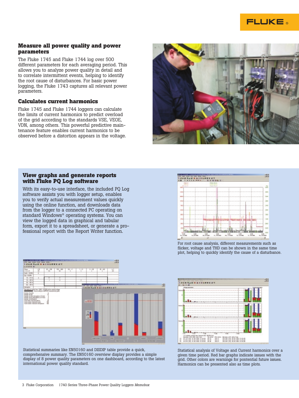 Measure all power quality and power parameters, Calculates current harmonics | Atec Fluke-1740 Series User Manual | Page 3 / 7