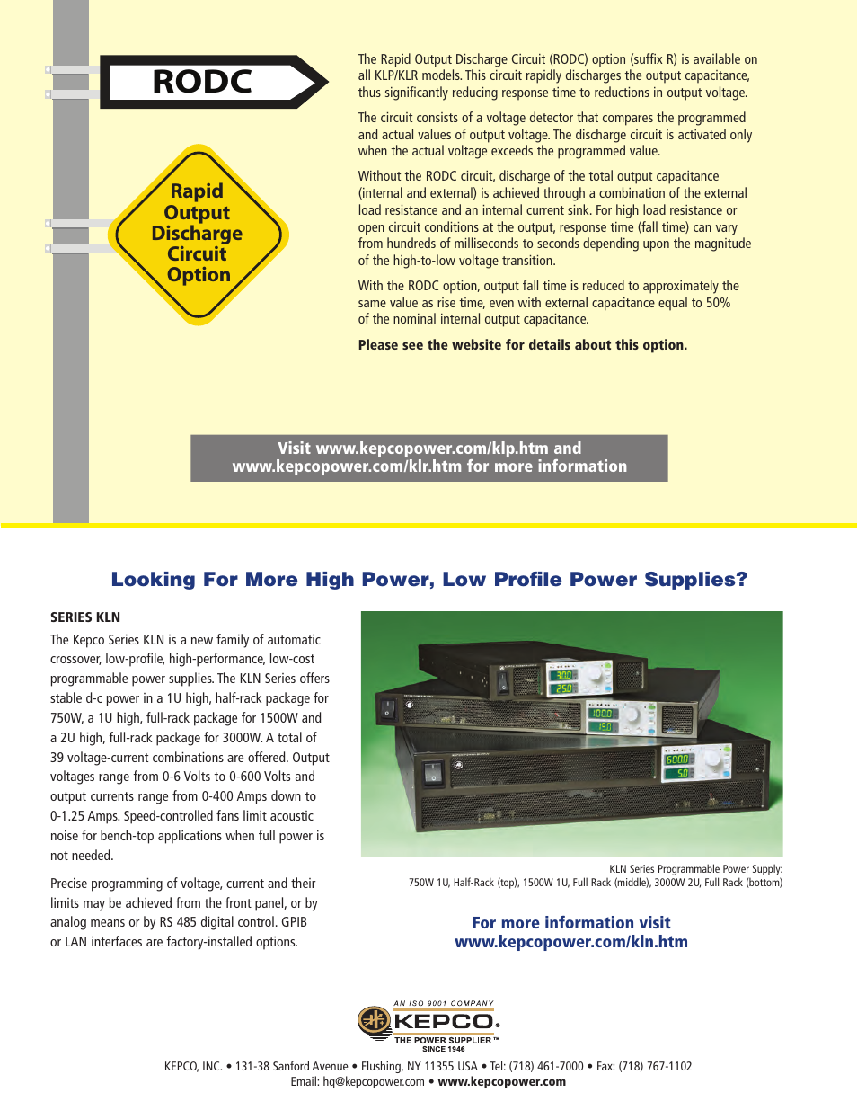 Rodc, Rapid output discharge circuit option | Atec Kepco-KLP Series User Manual | Page 6 / 6