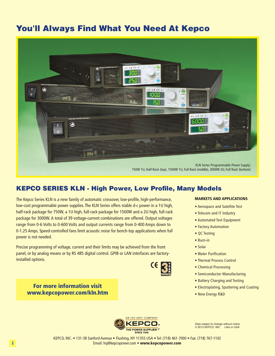 You'll always find what you need at kepco | Atec Kepco-KLN Series User Manual | Page 2 / 8