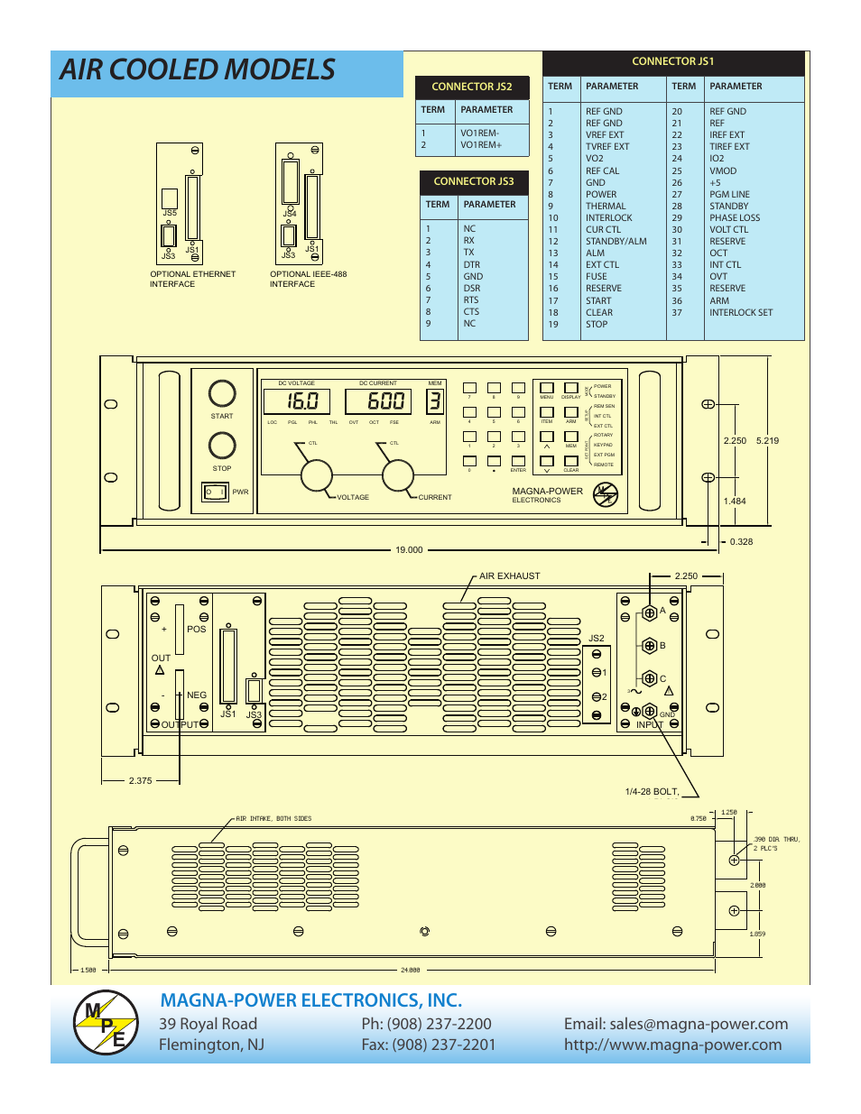 Air cooled models, Me p, Magna-power electronics, inc | Atec Magna-Power-PQ-Series-III User Manual | Page 8 / 9