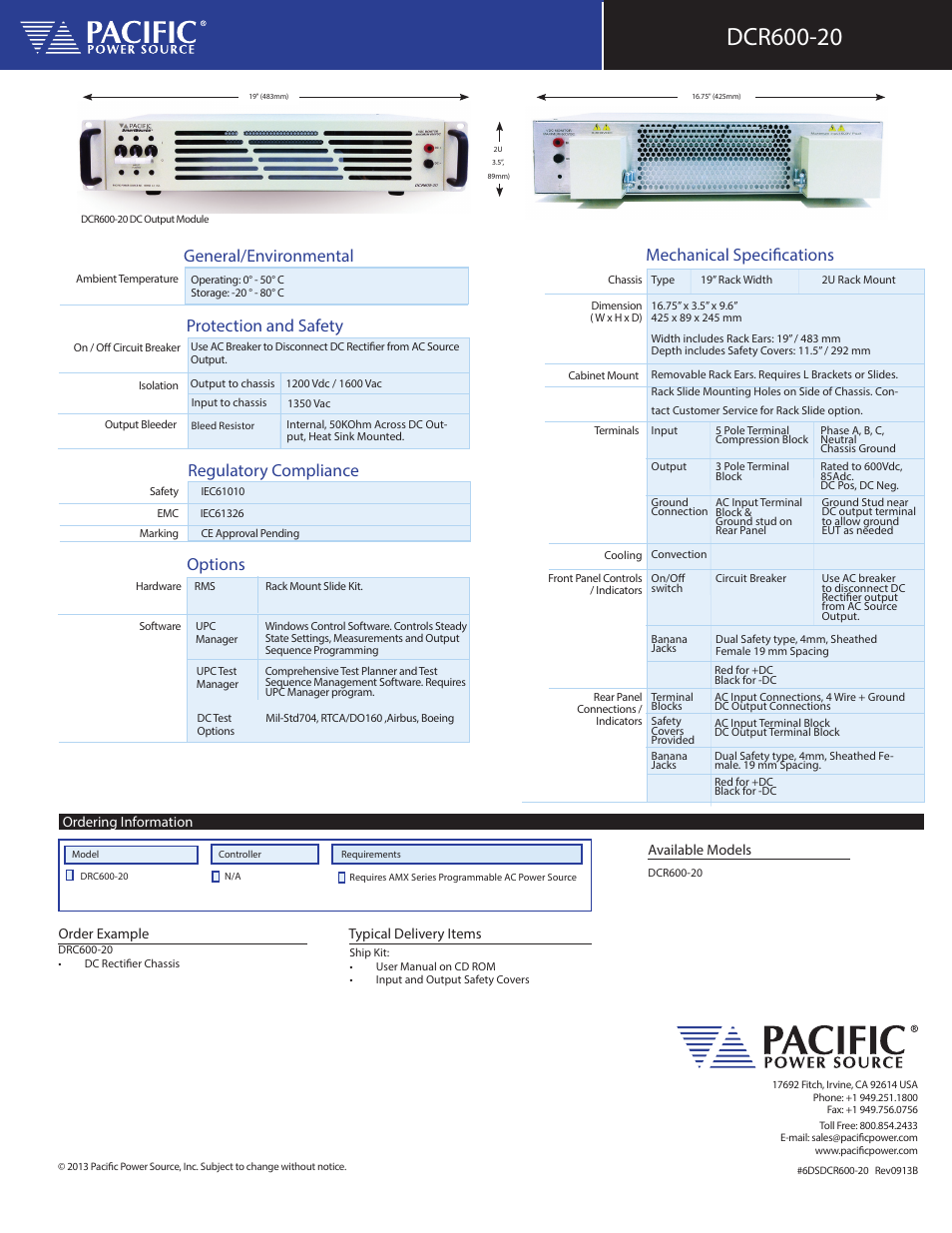 Regulatory compliance, Options | Atec PacificPower-DCR600-20 User Manual | Page 6 / 6