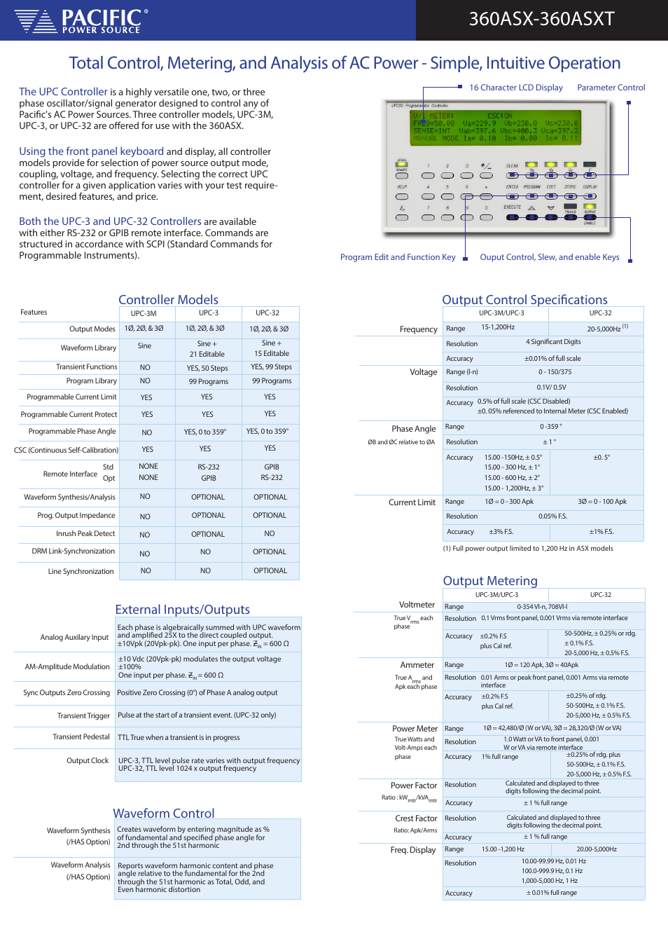 Waveform control, The upc controller, Using the front panel keyboard | Both the upc-3 and upc-32 controllers | Atec Pacific-Power-360ASX User Manual | Page 3 / 4