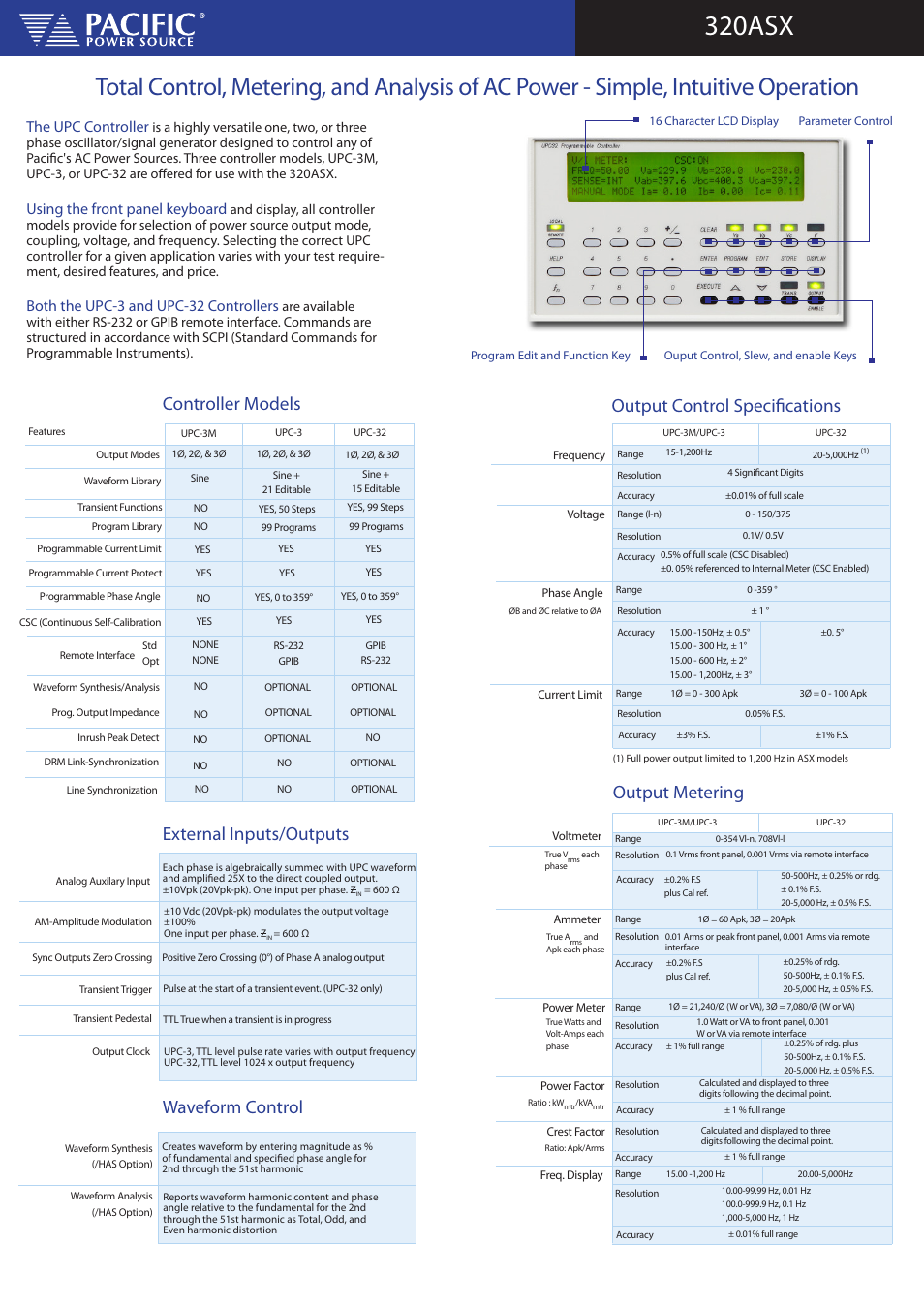 320asx, Waveform control, The upc controller | Using the front panel keyboard, Both the upc-3 and upc-32 controllers | Atec Pacific-Power-320ASX User Manual | Page 3 / 4