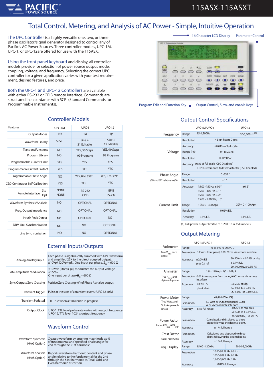 Waveform control, The upc controller, Using the front panel keyboard | Both the upc-1 and upc-12 controllers | Atec Pacific-Power-115ASX-T User Manual | Page 3 / 4