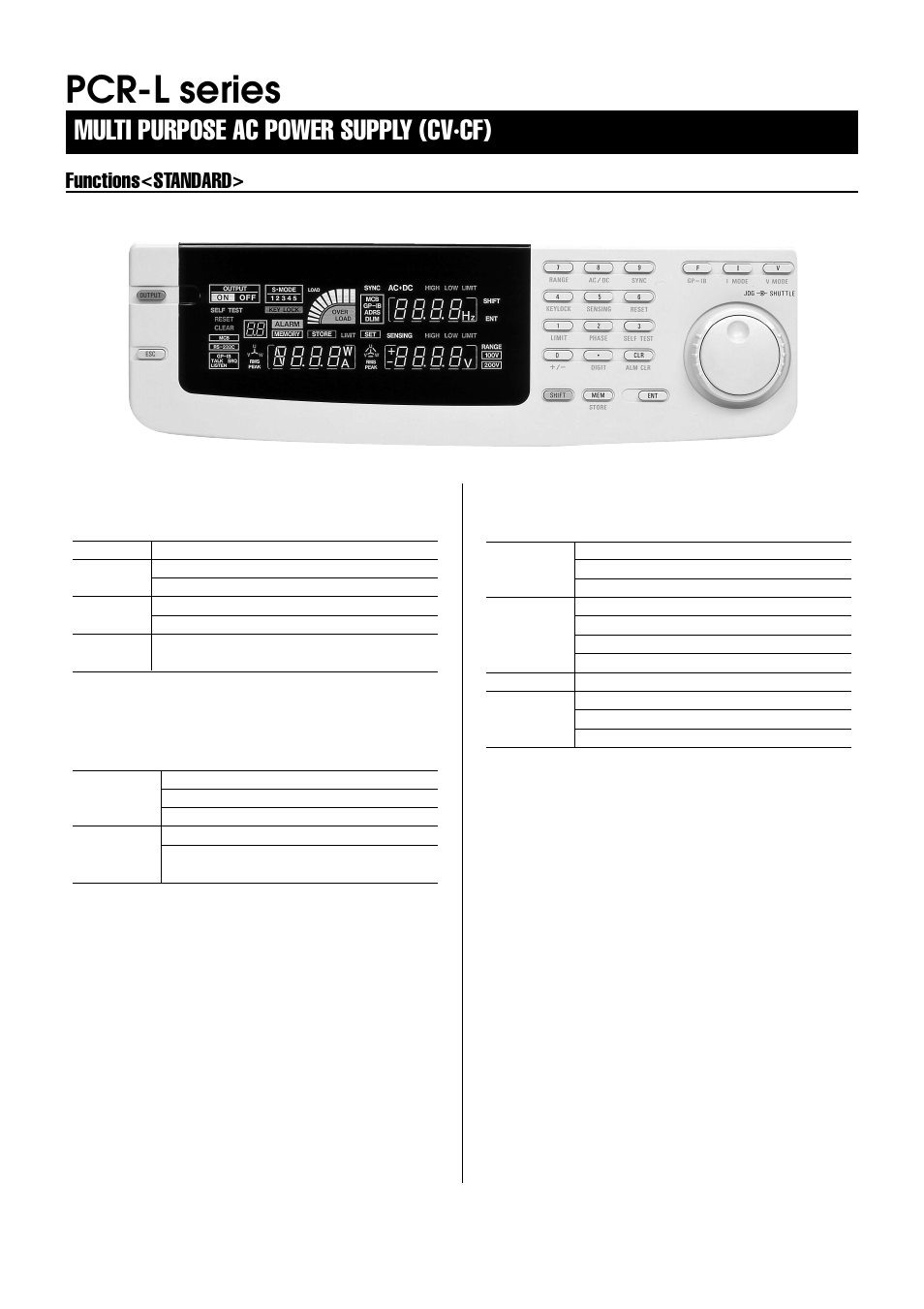 Pcr-l series, Multi purpose ac power supply (cv·cf), Functions<standard | Atec Kikusui-PCR500L User Manual | Page 5 / 9