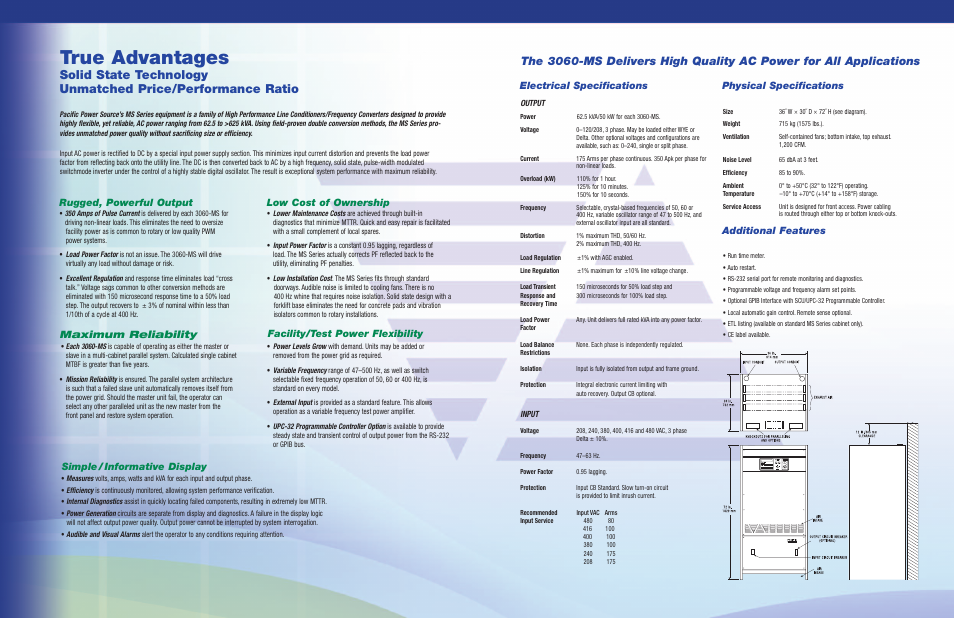 True advantages, Solid state technology, Unmatched price/performance ratio | Rugged, powerful output low cost of ownership | Atec Pacific-Power-3060-MS Series User Manual | Page 2 / 4