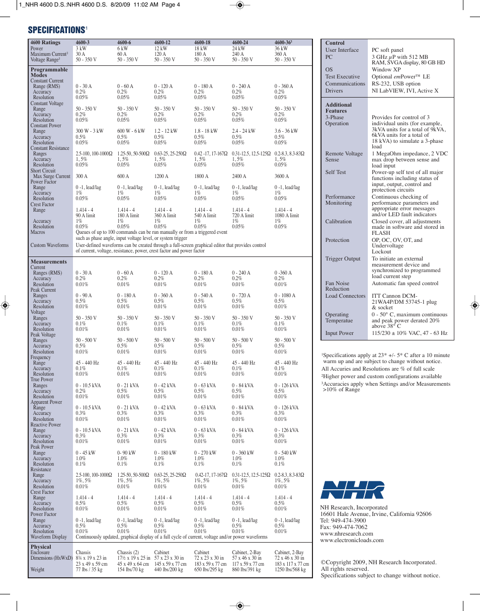 Specifications | Atec NHResearch-4600 Series User Manual | Page 4 / 4