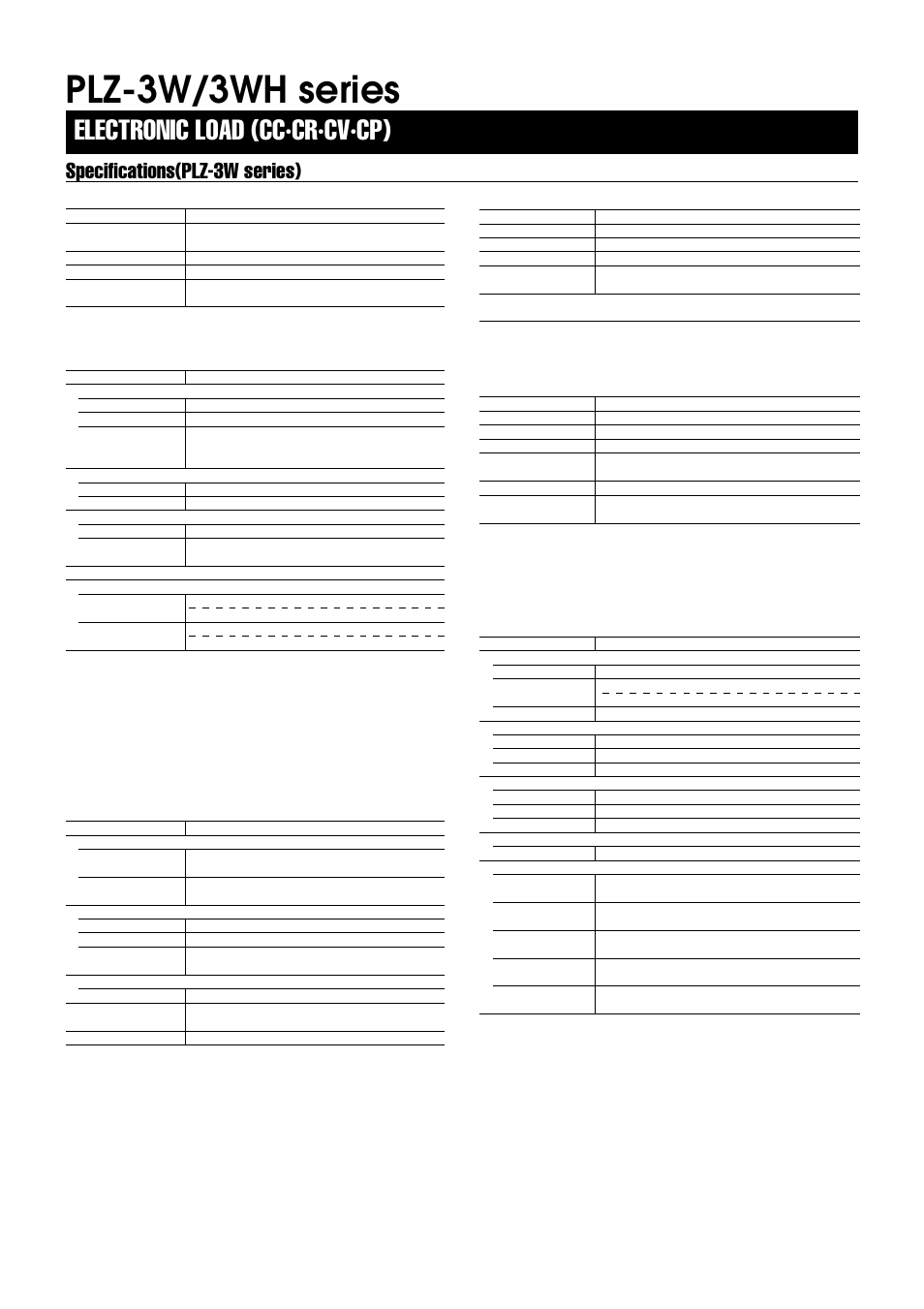 Plz-3w/3wh series, Electronic load (cc·cr·cv·cp), Specifications(plz-3w series) | Atec Kikusui-PLZ1003W User Manual | Page 9 / 10