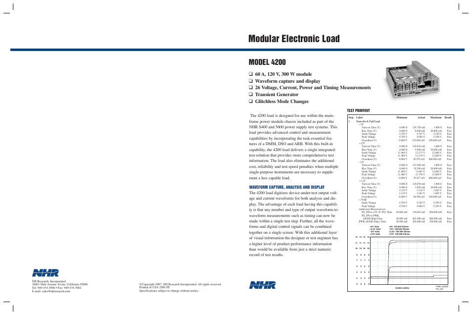 Modular electronic load, Model 4200, Waveform capture, analysis and display | Test printout | Atec NHResearch-4200 User Manual | Page 4 / 4