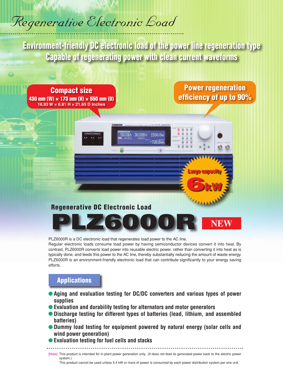 Plz6000r, Regenerative electronic load | Atec Kikusui-PLZ6000R User Manual | Page 2 / 4