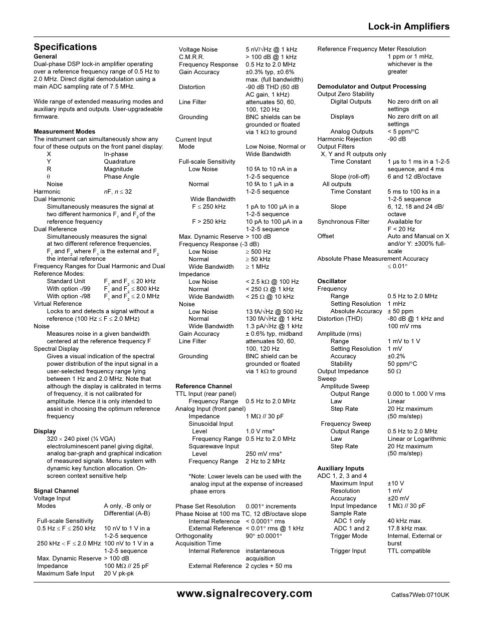 Specifications, Lock-in amplifiers | Atec Signal-Recovery-7280 User Manual | Page 2 / 4