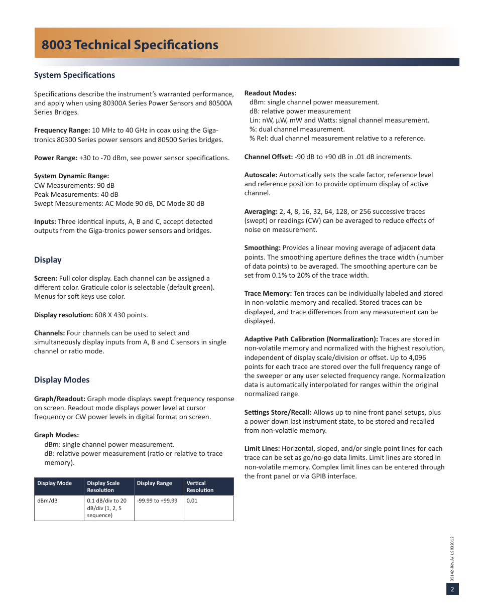 8003 technical specifications | Atec Gigatronics-8003 User Manual | Page 3 / 12