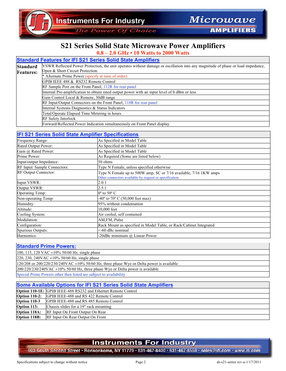 S21 series solid state microwave power amplifiers | Atec IFI-S21 Series User Manual | Page 2 / 4