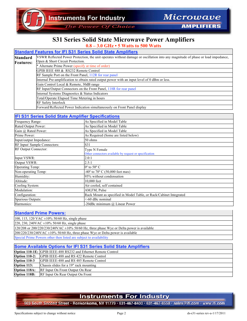 S31 series solid state microwave power amplifiers | Atec IFI-S31 User Manual | Page 2 / 4