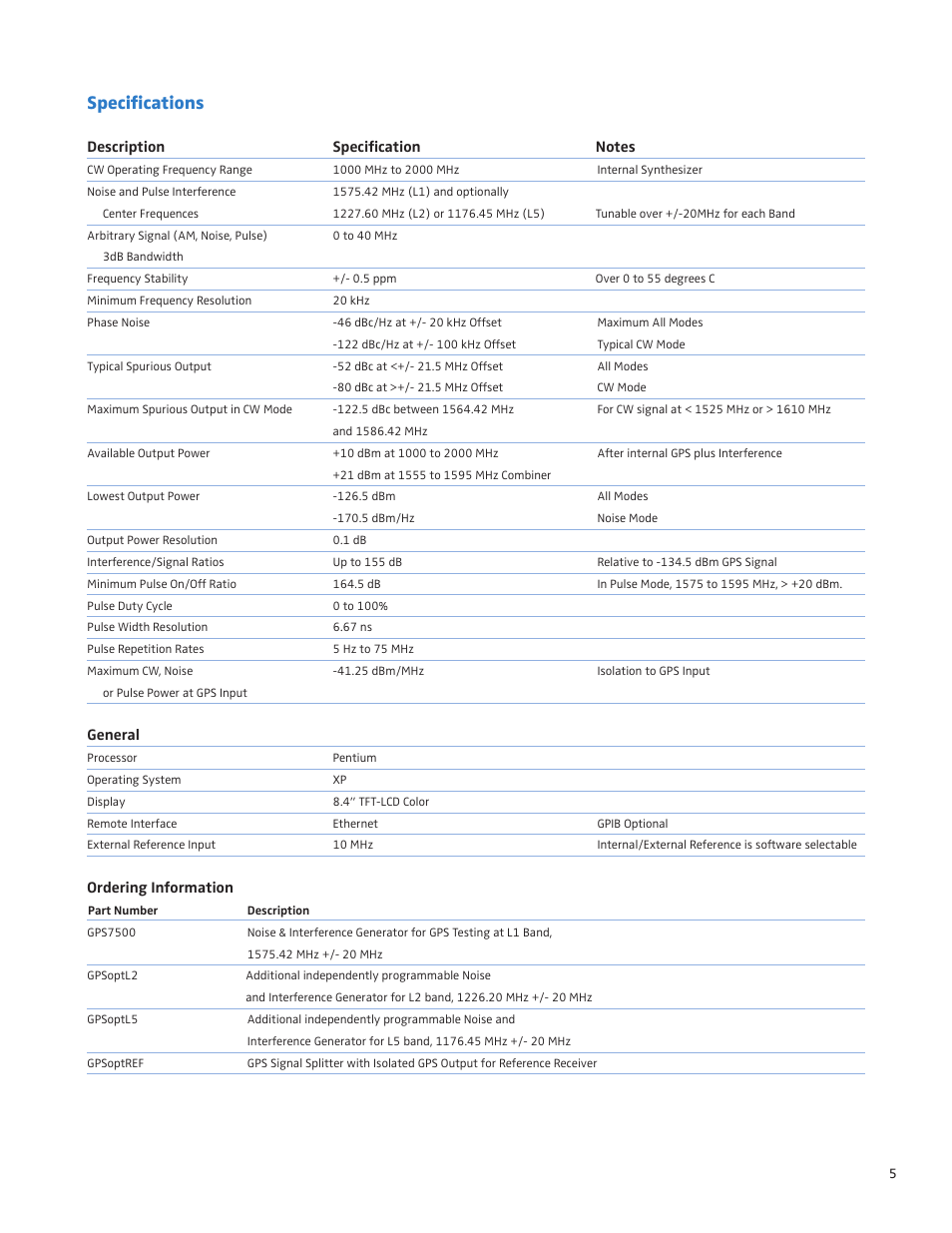 Specifications | Atec Noise-Com-GPS7500 User Manual | Page 5 / 6