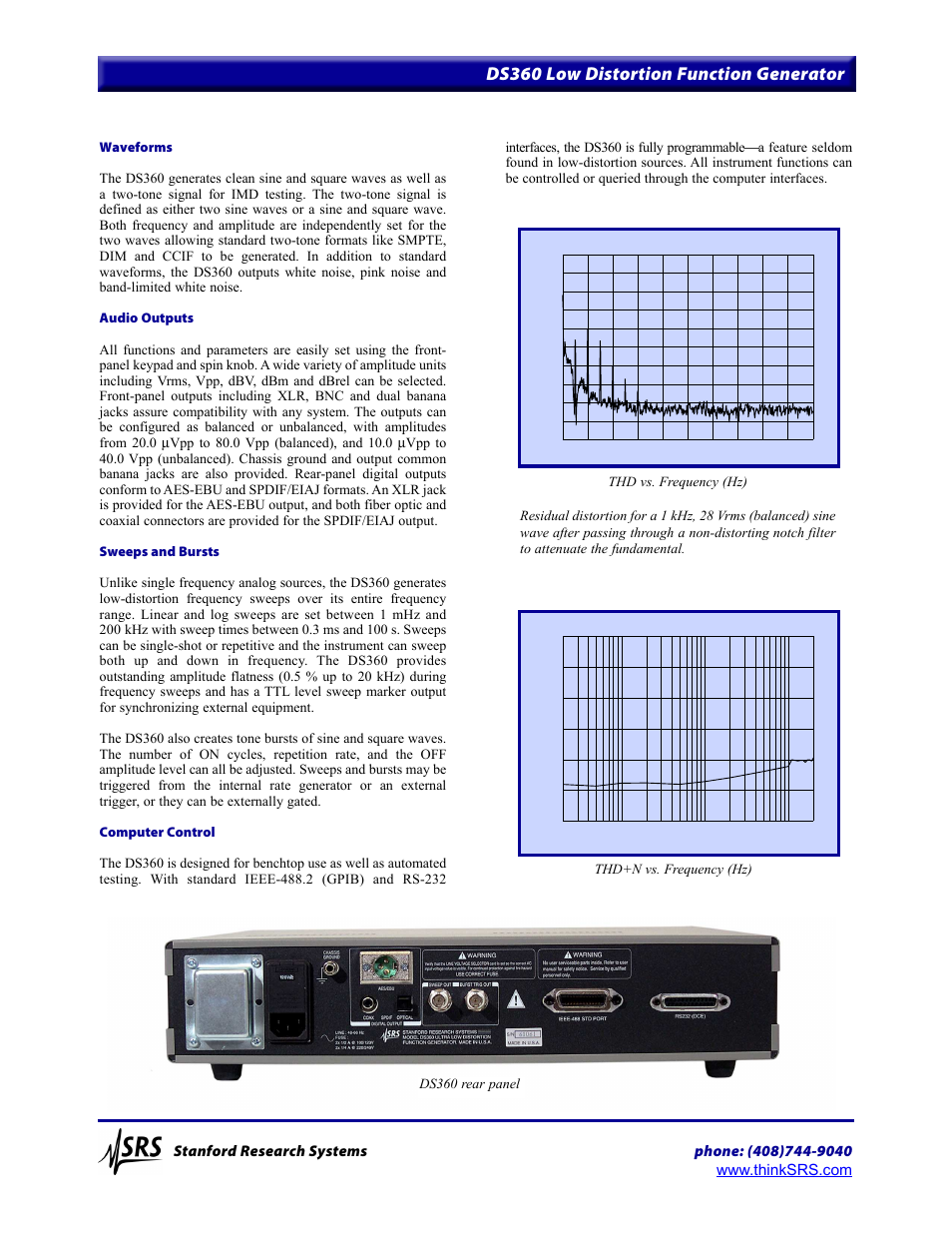 Ds360 low distortion function generator, Ds360 rear panel | Atec Rohde-Schwarz-DS360 User Manual | Page 2 / 4