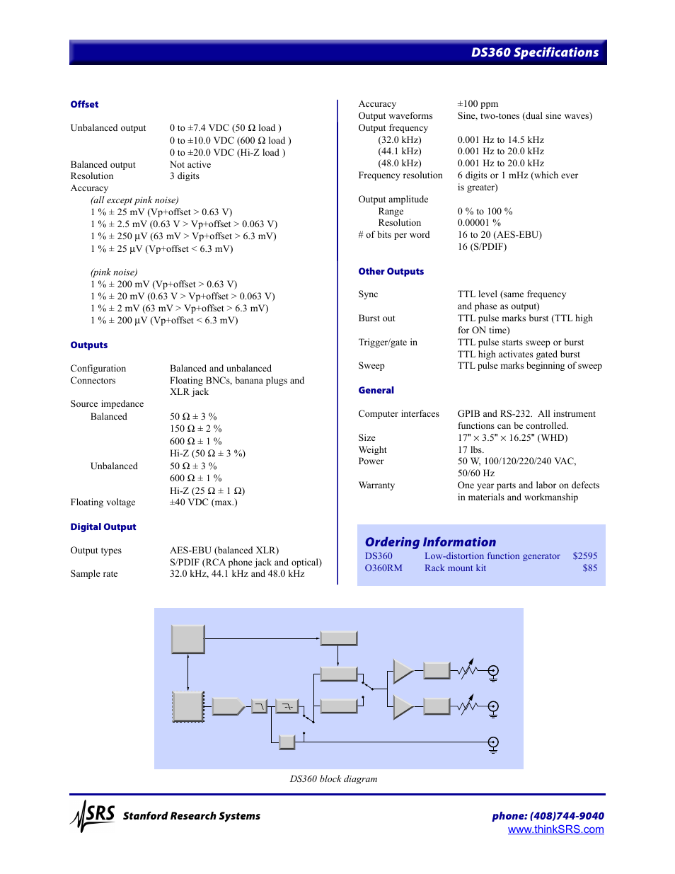 Ds360 specifications, Ordering information | Atec Rohde-Schwarz-DS360 User Manual | Page 4 / 4
