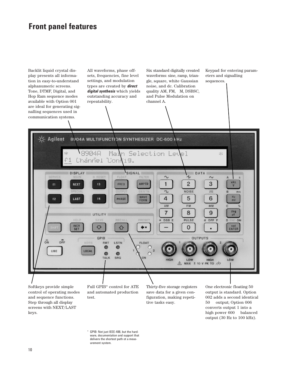 Front panel features | Atec HP-Agilent-8904A User Manual | Page 10 / 12