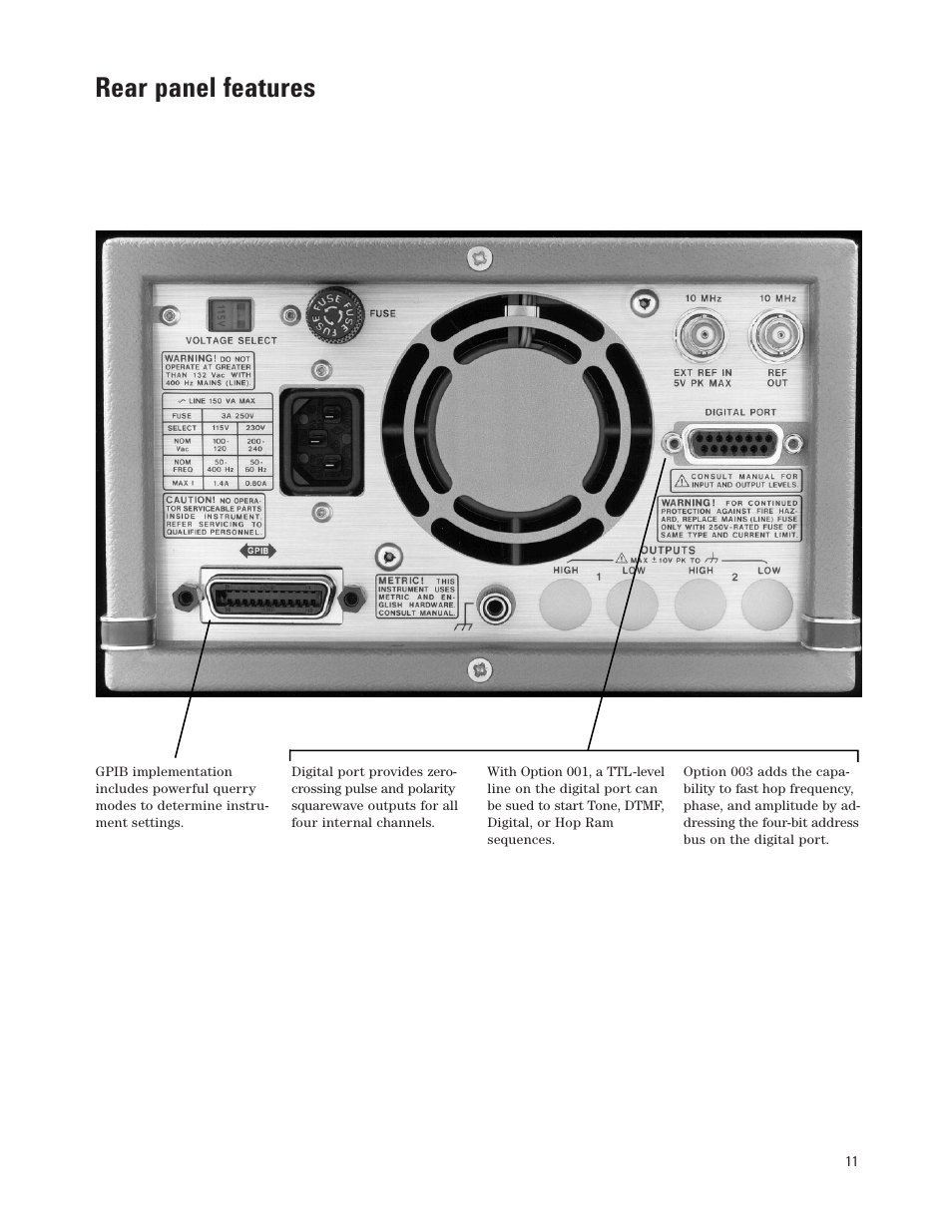 Rear panel features | Atec HP-Agilent-8904A User Manual | Page 11 / 12
