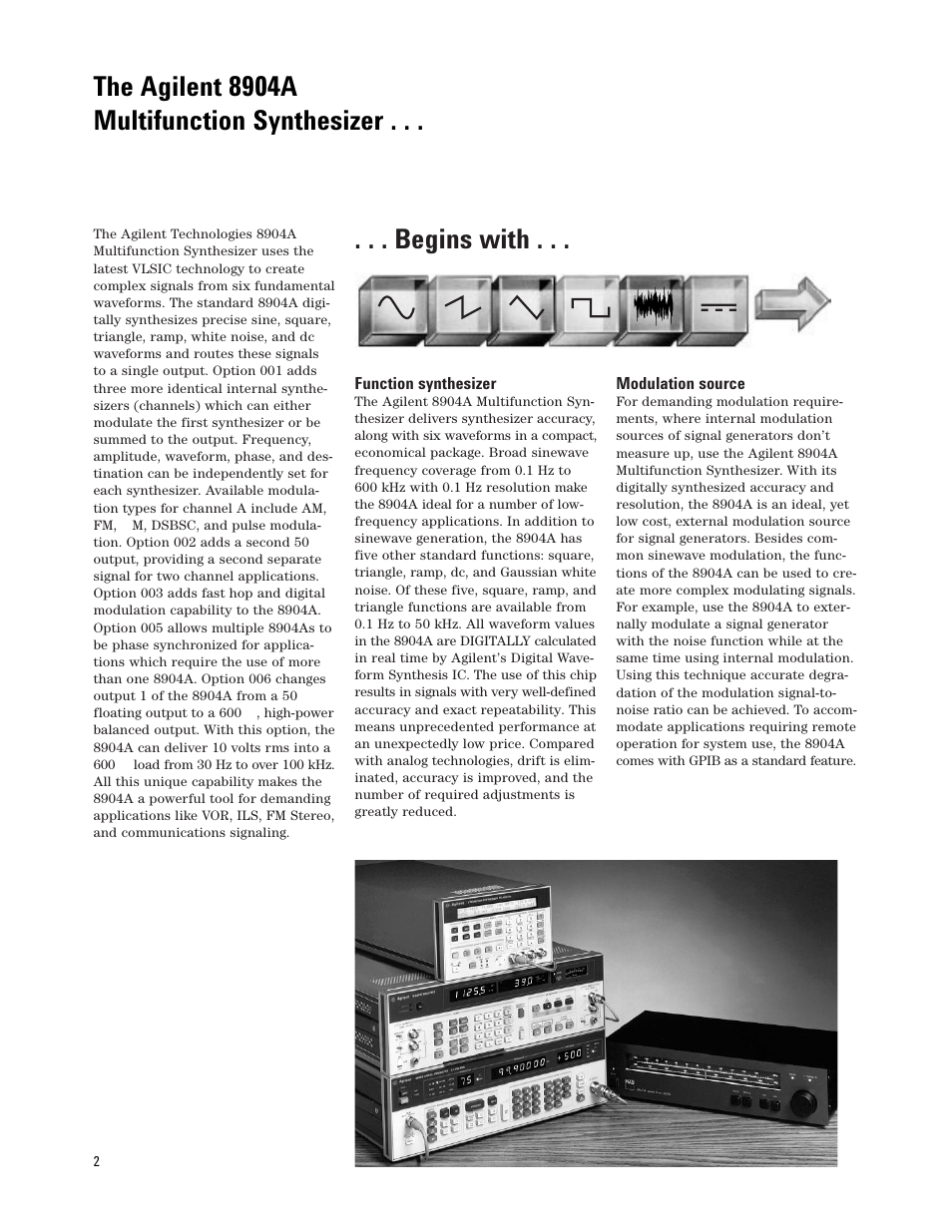 Begins with, The agilent 8904a multifunction synthesizer | Atec HP-Agilent-8904A User Manual | Page 2 / 12