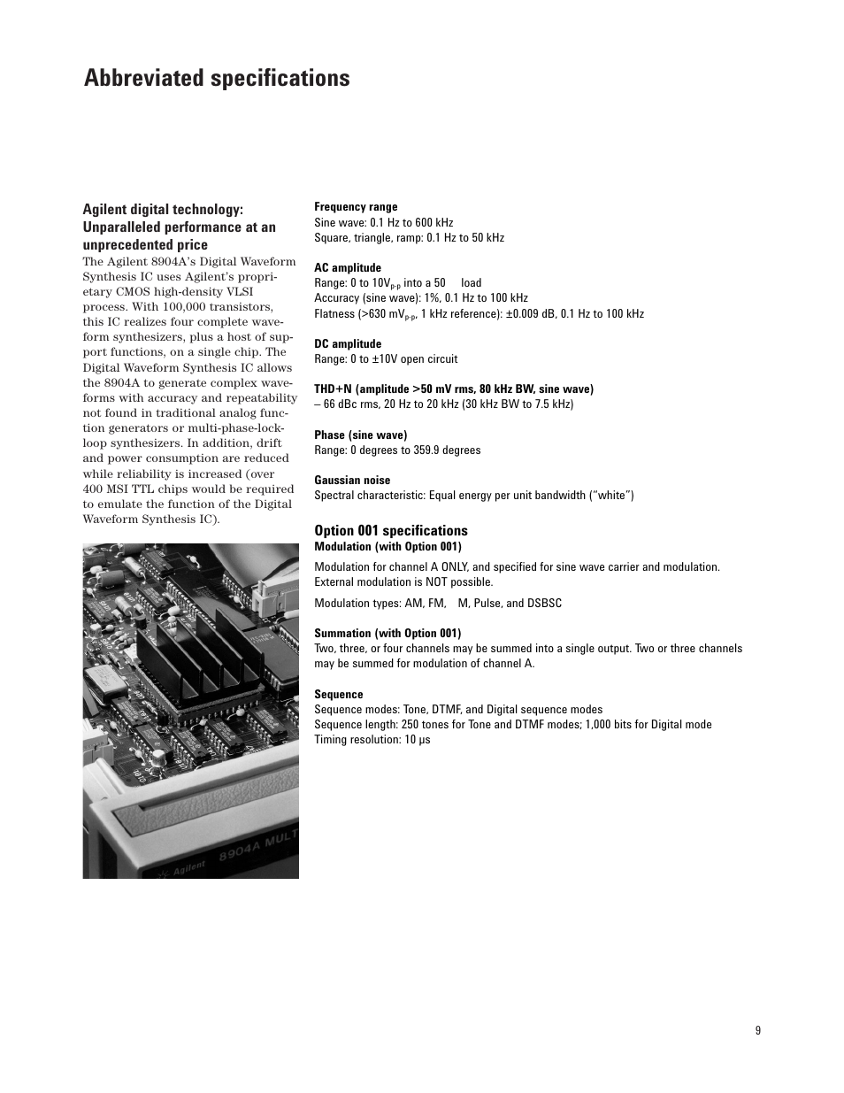 Abbreviated specifications | Atec HP-Agilent-8904A User Manual | Page 9 / 12