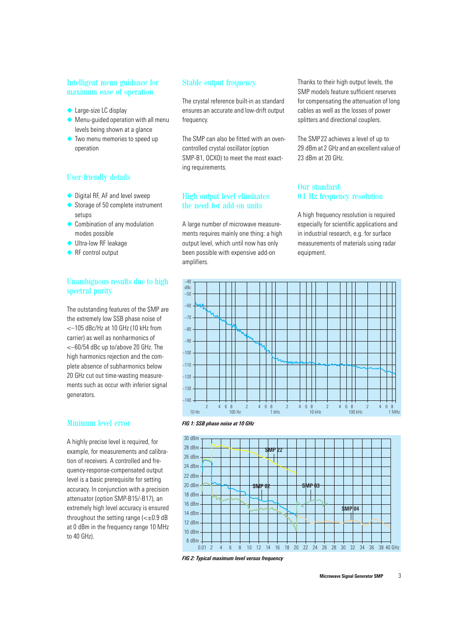 User-friendly details, Unambiguous results due to high spectral purity, Minimum level error | Stable output frequency, Our standard: 0.1 hz frequency resolution | Atec Rohde-Schwarz-SMP Series User Manual | Page 3 / 14