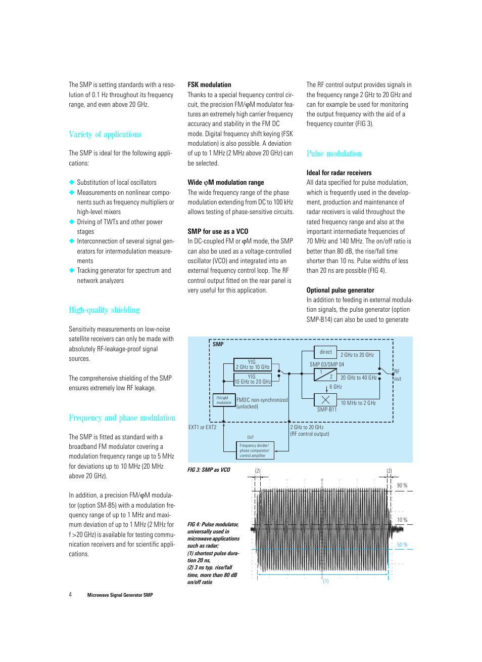 Variety of applications, High-quality shielding, Frequency and phase modulation | Pulse modulation | Atec Rohde-Schwarz-SMP Series User Manual | Page 4 / 14