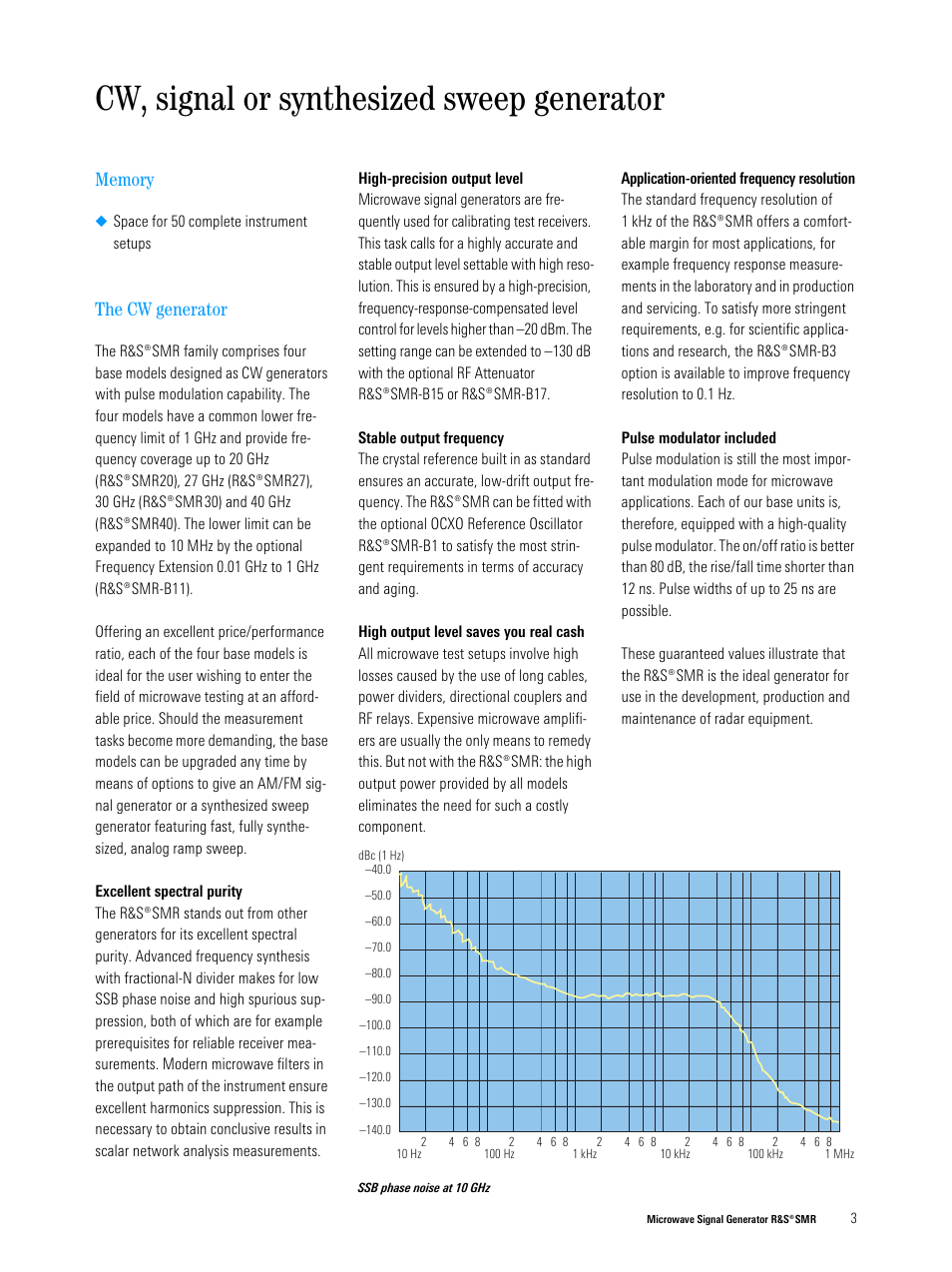 Memory, The cw generator, Cw, signal or synthesized sweep generator | Atec Rohde-Schwarz-SMR Series User Manual | Page 3 / 10