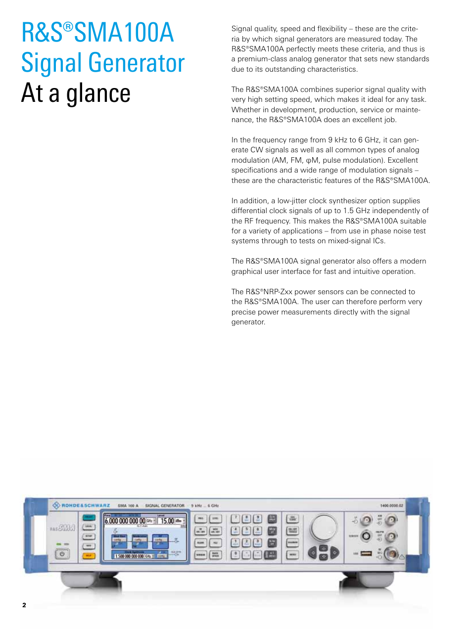 R&s®sma100a﻿ signal﻿generator at﻿a﻿glance | Atec Rohde-Schwarz-SMA100A User Manual | Page 2 / 16