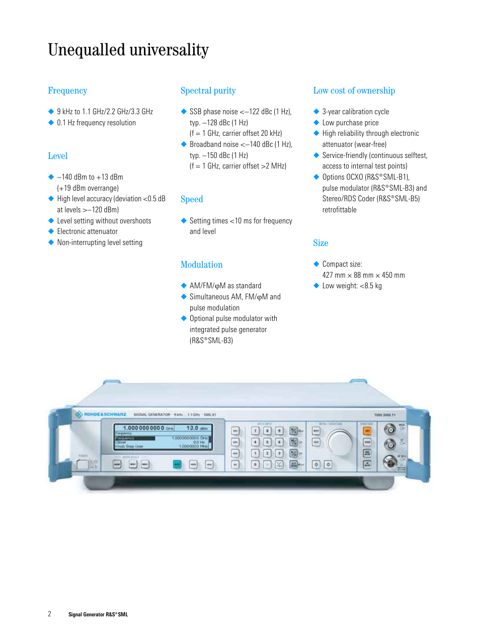 Unequalled universality | Atec Rohde-Schwarz-SML03 User Manual | Page 2 / 10