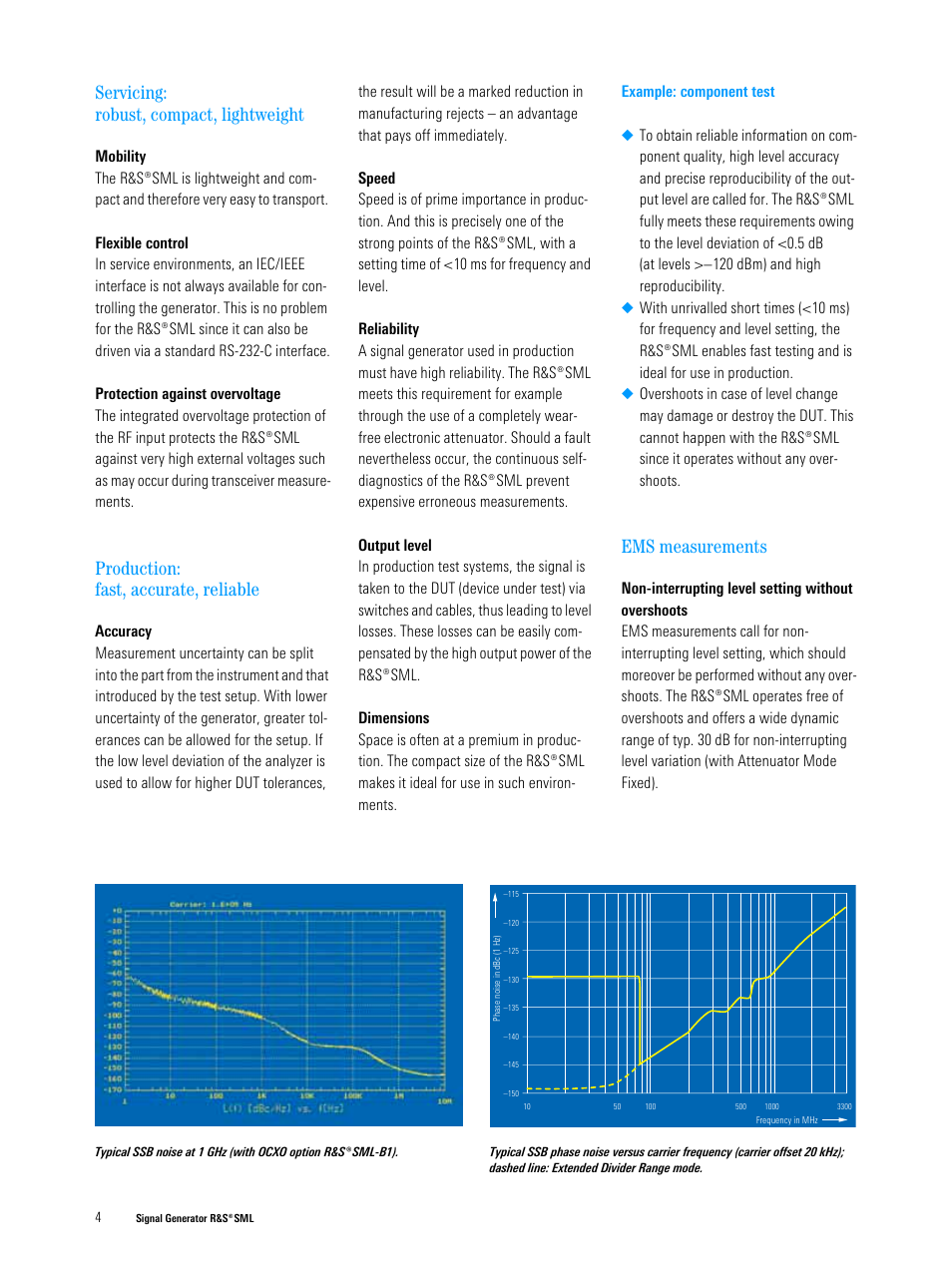 Servicing: robust, compact, lightweight, Production: fast, accurate, reliable, Ems measurements | Atec Rohde-Schwarz-SML03 User Manual | Page 4 / 10