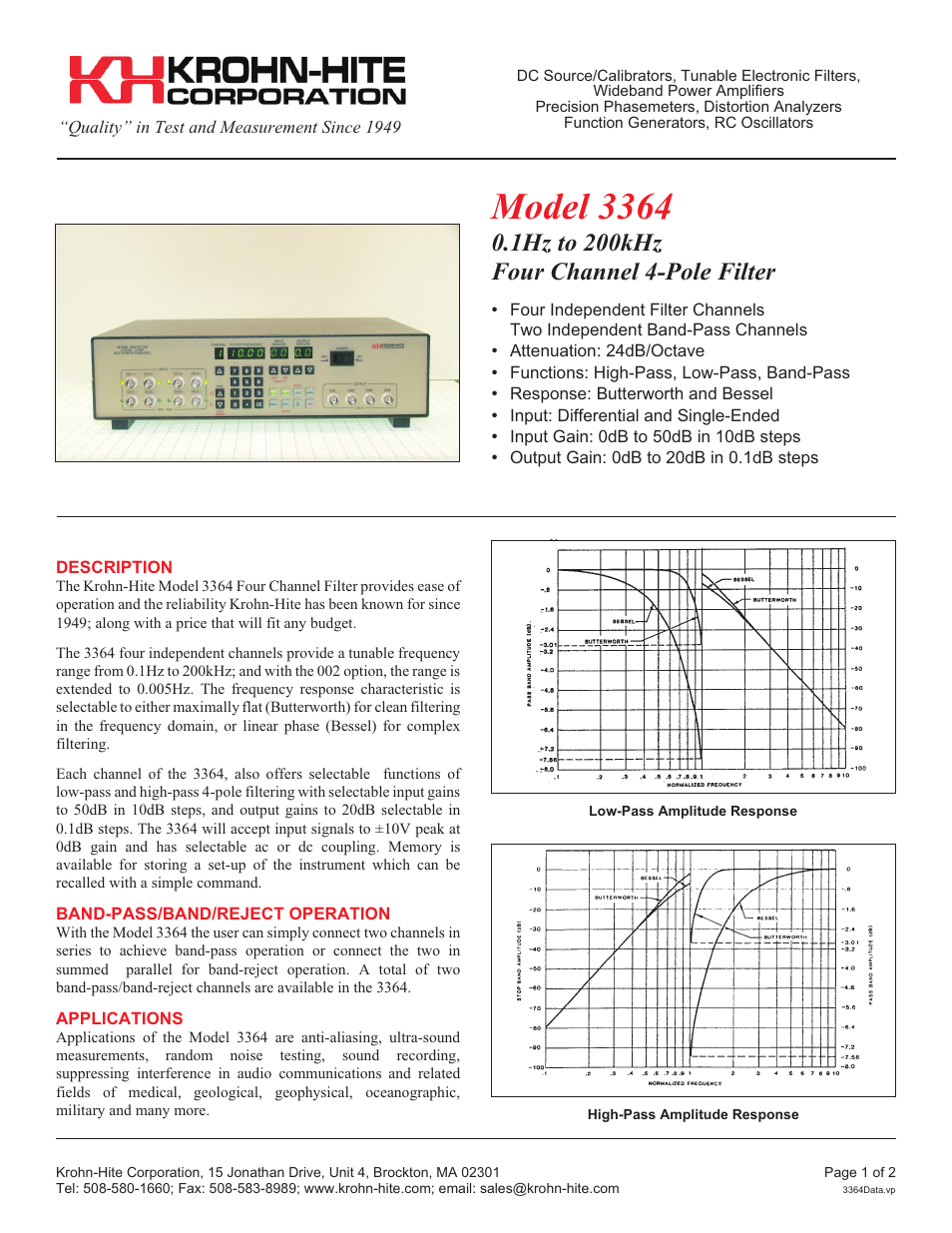 Atec Krohn-Hite-3364 User Manual | 4 pages