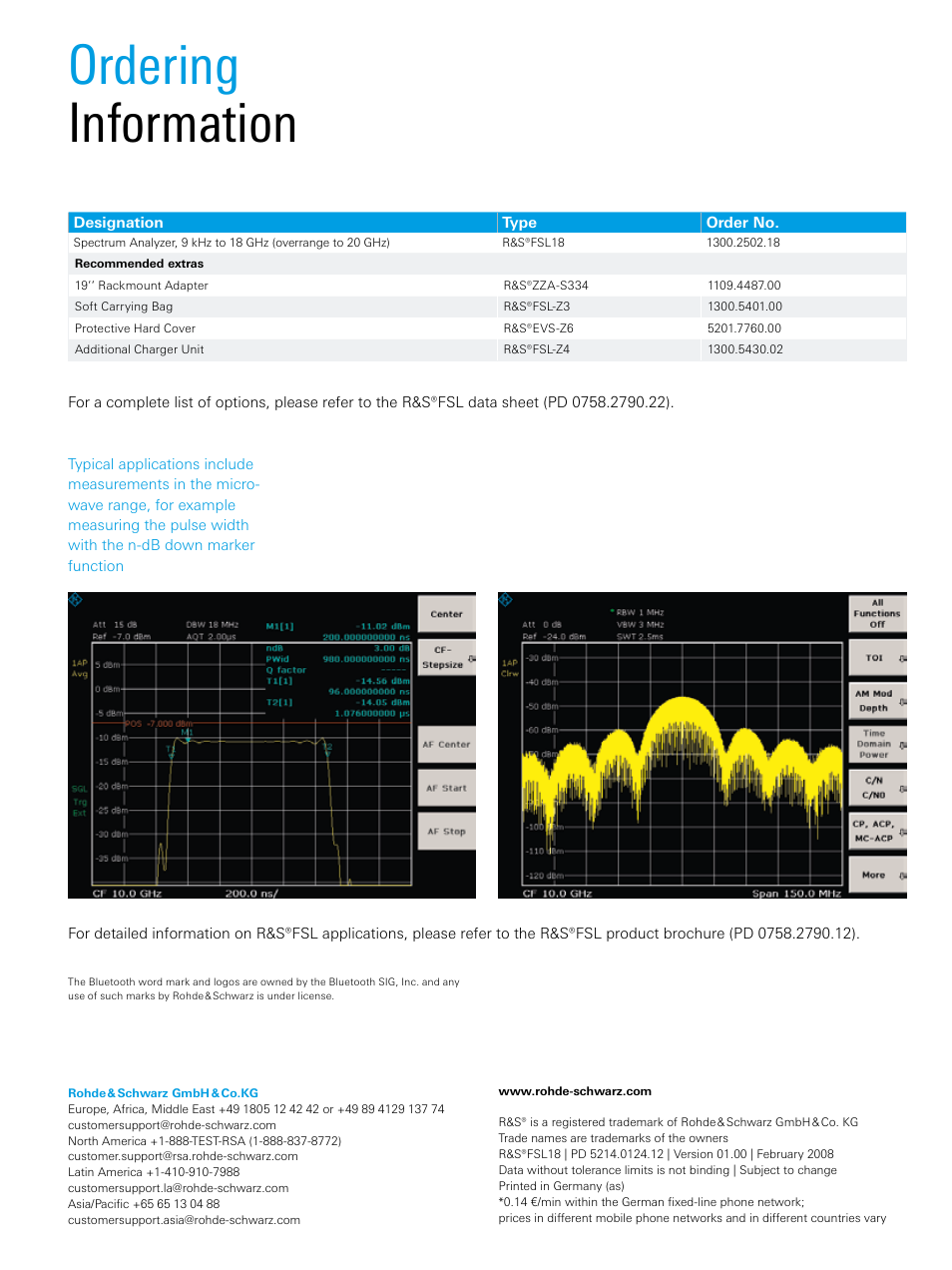 Ordering information | Atec Rohde-Schwarz-FSL18 User Manual | Page 2 / 2