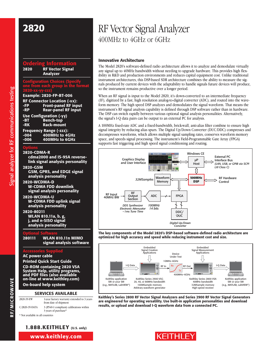 Rf vector signal analyzer, Ordering information | Atec Keithley-2820 User Manual | Page 2 / 12