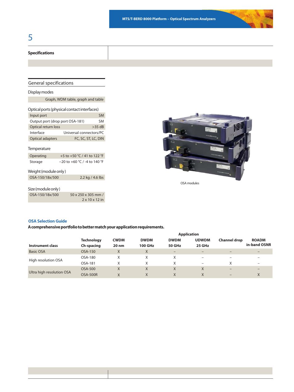 General specifications | Atec JDSU-T-Berd-8000 User Manual | Page 5 / 6