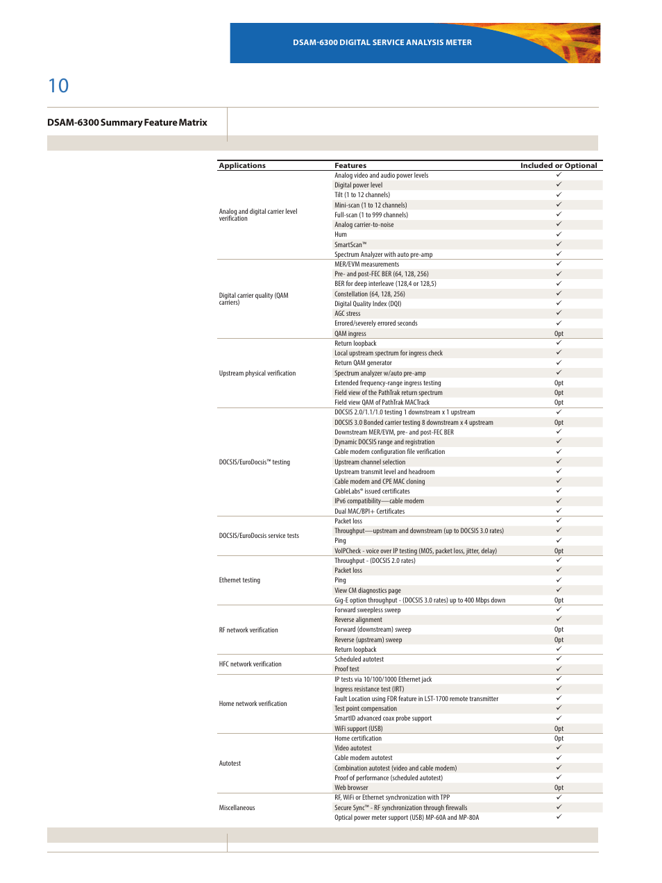 Dsam-6300 summary feature matrix | Atec JDSU-DSM-6300 User Manual | Page 10 / 12