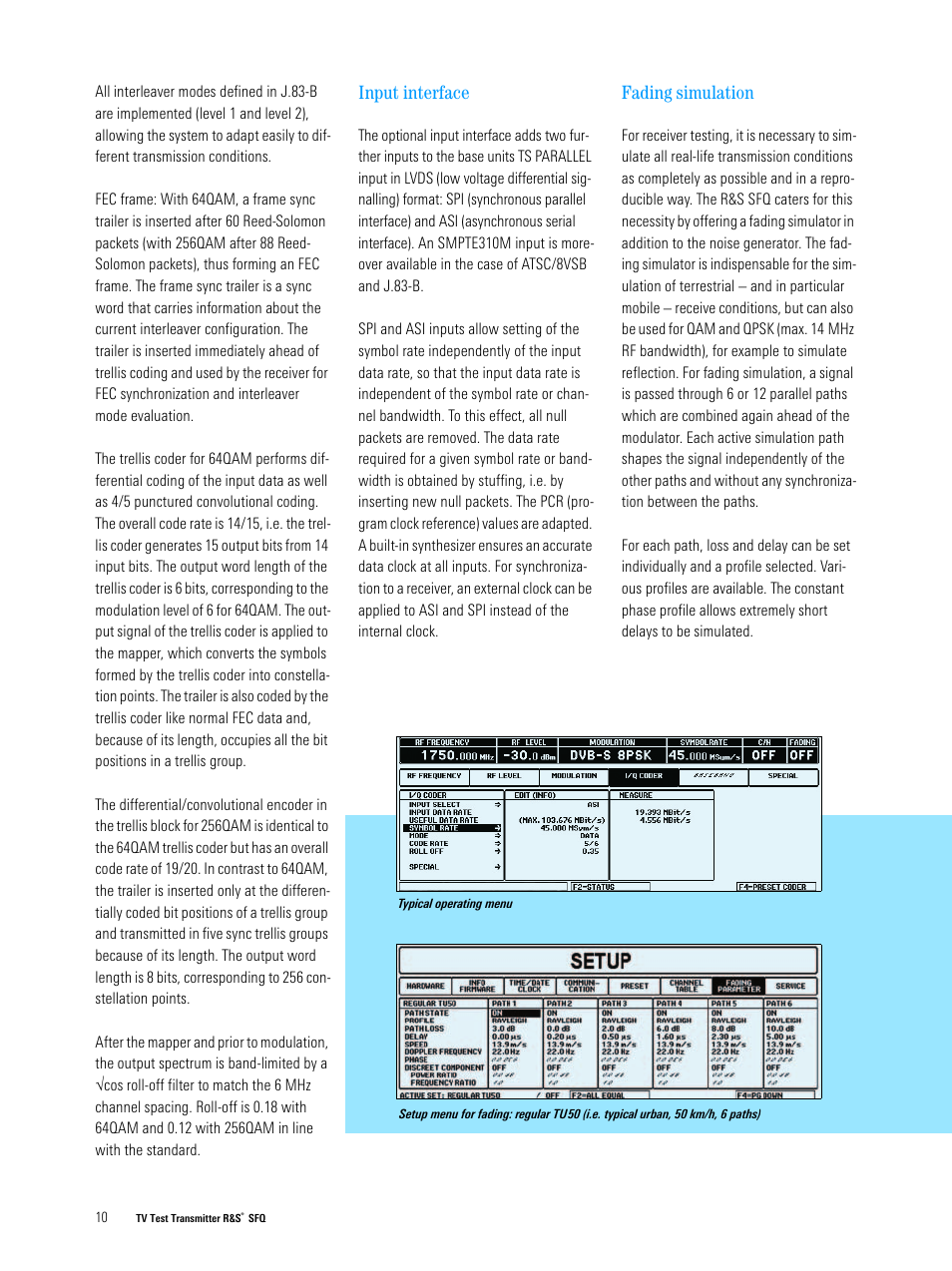 Input interface, Fading simulation | Atec Rohde-Schwarz-SFQ Series User Manual | Page 10 / 20