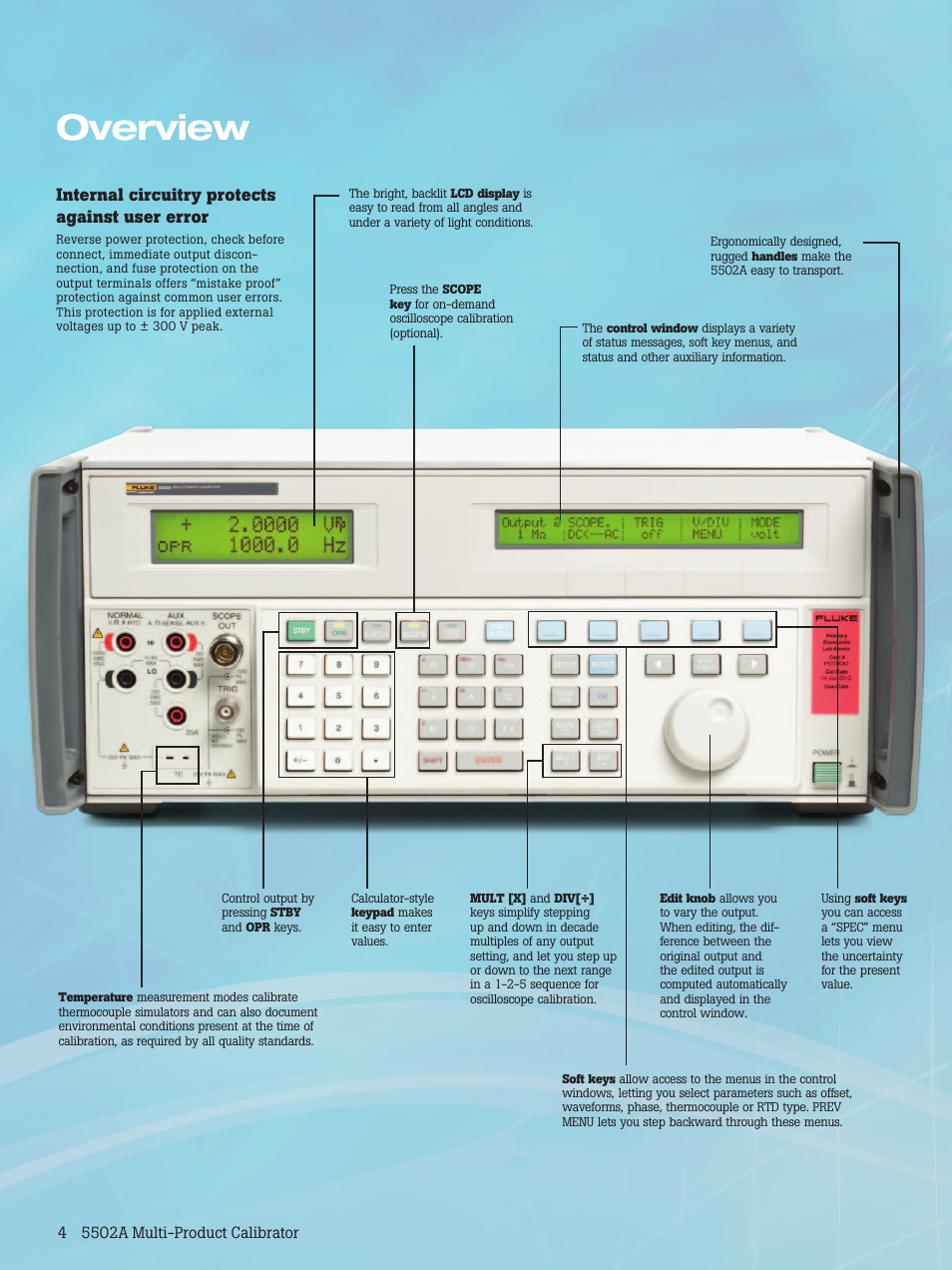 Overview, Internal circuitry protects against user error | Atec Fluke-5502A User Manual | Page 4 / 8