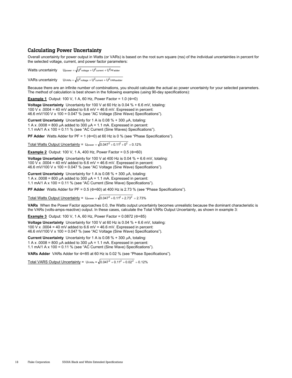 Calculating power uncertainty | Atec Fluke-5500A User Manual | Page 19 / 27