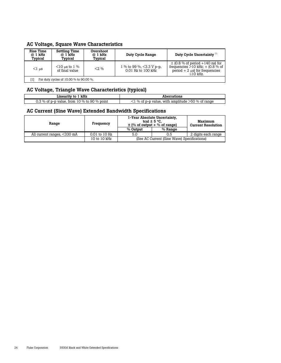 Ac voltage, square wave characteristics | Atec Fluke-5500A User Manual | Page 25 / 27