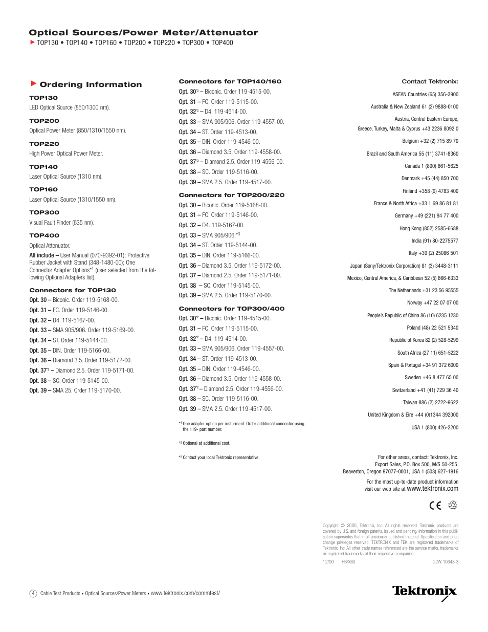 Optical sources/power meter/attenuator | Atec Tektronix-TOP130-140-160-200-220-300-400 User Manual | Page 4 / 4