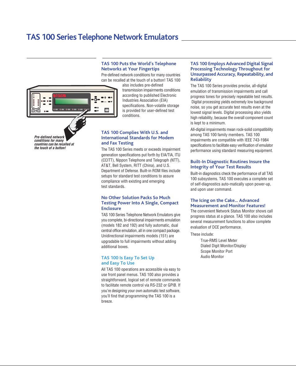 Tas 100 series telephone network emulators | Atec TAS-100 Series User Manual | Page 2 / 8