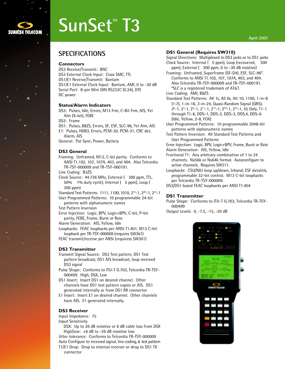 Atec Sunrise-Telecom-SUNSET-T3 User Manual | 4 pages